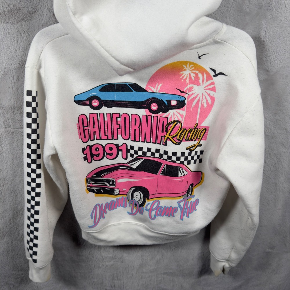 Single Scoop California Racing 1991 Graphic Zip‎ Up Hoodie White XS